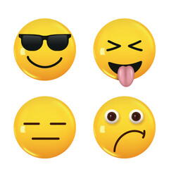 Set of 3d icon yellow color smile emoji. Vector