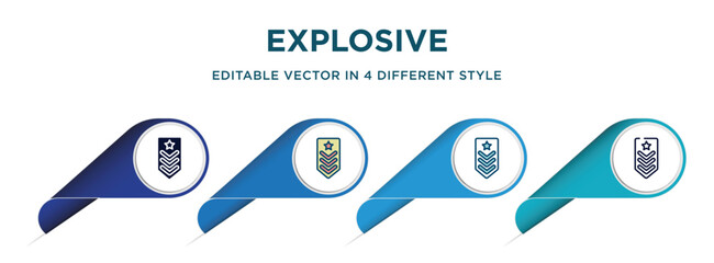 Poster - explosive icon in 4 different styles such as filled, color, glyph, colorful, lineal color. set of   vector for web, mobile, ui
