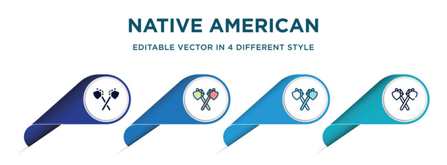 native american axes icon in 4 different styles such as filled, color, glyph, colorful, lineal color. set of   vector for web, mobile, ui