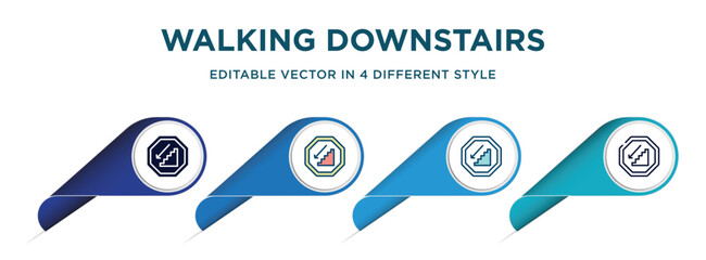 Poster - walking downstairs icon in 4 different styles such as filled, color, glyph, colorful, lineal color. set of   vector for web, mobile, ui