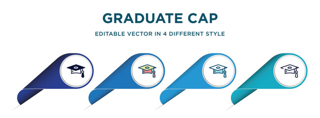 Poster - graduate cap icon in 4 different styles such as filled, color, glyph, colorful, lineal color. set of   vector for web, mobile, ui