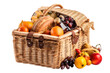A filled picnic basket isolated on a transparent or white background. Generative AI