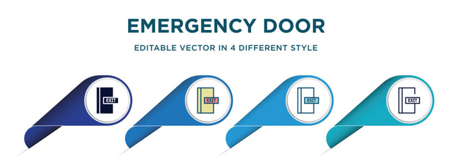 Poster - emergency door icon in 4 different styles such as filled, color, glyph, colorful, lineal color. set of   vector for web, mobile, ui