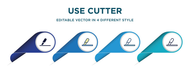Poster - use cutter icon in 4 different styles such as filled, color, glyph, colorful, lineal color. set of   vector for web, mobile, ui