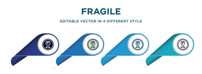Poster - fragile icon in 4 different styles such as filled, color, glyph, colorful, lineal color. set of   vector for web, mobile, ui