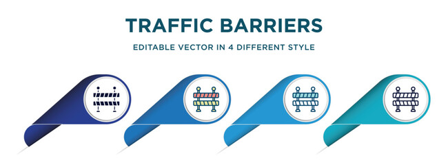 Poster - traffic barriers icon in 4 different styles such as filled, color, glyph, colorful, lineal color. set of   vector for web, mobile, ui