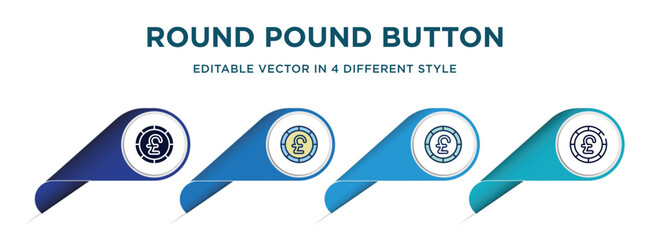 Poster - round pound button icon in 4 different styles such as filled, color, glyph, colorful, lineal color. set of   vector for web, mobile, ui