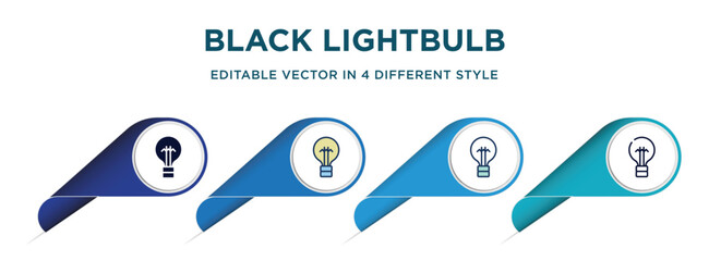 Poster - black lightbulb icon in 4 different styles such as filled, color, glyph, colorful, lineal color. set of   vector for web, mobile, ui