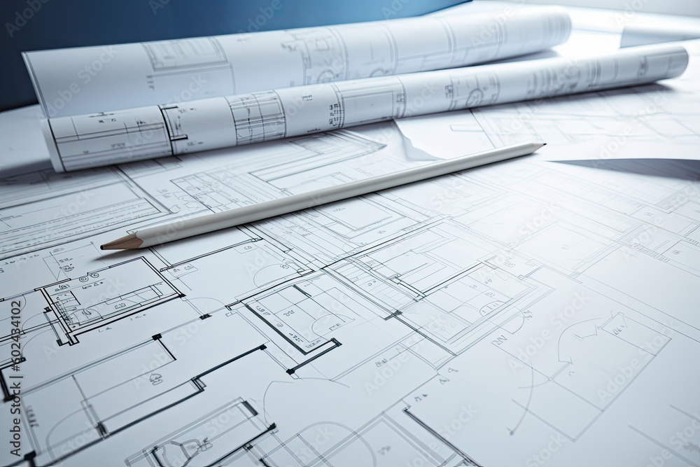 Building project plan blueprint of a modern house. Generative AI Stock ...