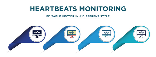 Wall Mural - heartbeats monitoring icon in 4 different styles such as filled, color, glyph, colorful, lineal color. set of   vector for web, mobile, ui