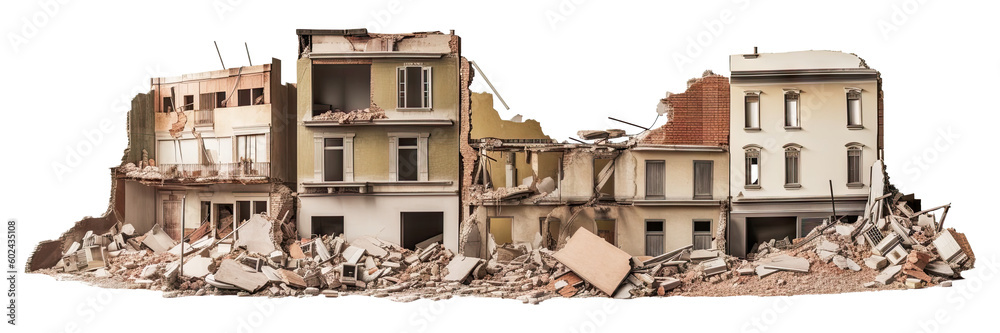 Destroyed buildings after earthquake isolated on transparent background ...