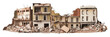 Destroyed buildings after earthquake isolated on transparent background - Generative AI
