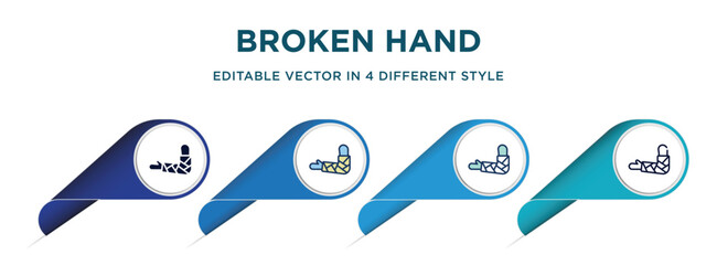 Poster - broken hand icon in 4 different styles such as filled, color, glyph, colorful, lineal color. set of   vector for web, mobile, ui