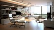 © Sechaba - A sleek home office with minimalist design, featuring ergonomic furniture and a glass desk. Generative ai