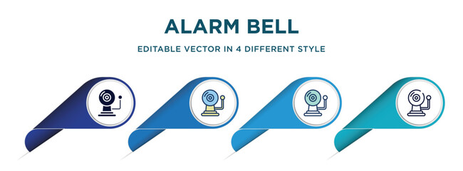 Poster - alarm bell icon in 4 different styles such as filled, color, glyph, colorful, lineal color. set of   vector for web, mobile, ui