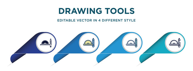 Poster - drawing tools icon in 4 different styles such as filled, color, glyph, colorful, lineal color. set of   vector for web, mobile, ui