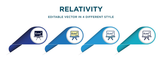 Poster - relativity icon in 4 different styles such as filled, color, glyph, colorful, lineal color. set of   vector for web, mobile, ui