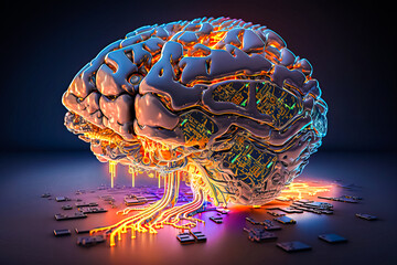 Poster - Ai chipset with human brain on computer circuit board. Artificial intelligence, Data mining, and Deep learning modern computer technology. Ai CPU concept.