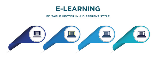 Poster - e-learning icon in 4 different styles such as filled, color, glyph, colorful, lineal color. set of   vector for web, mobile, ui