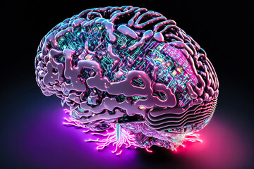 Poster - Ai chipset with human brain on computer circuit board. Artificial intelligence, Data mining, and Deep learning modern computer technology. Ai CPU concept.