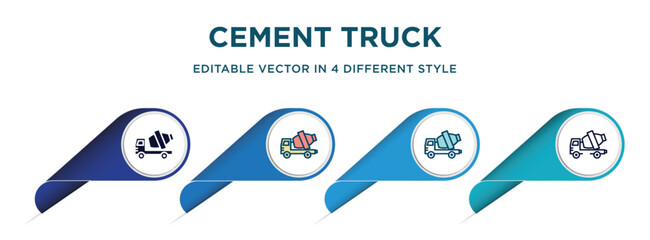 Poster - cement truck icon in 4 different styles such as filled, color, glyph, colorful, lineal color. set of   vector for web, mobile, ui