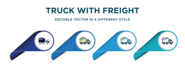 truck with freight icon in 4 different styles such as filled, color, glyph, colorful, lineal color. set of   vector for web, mobile, ui