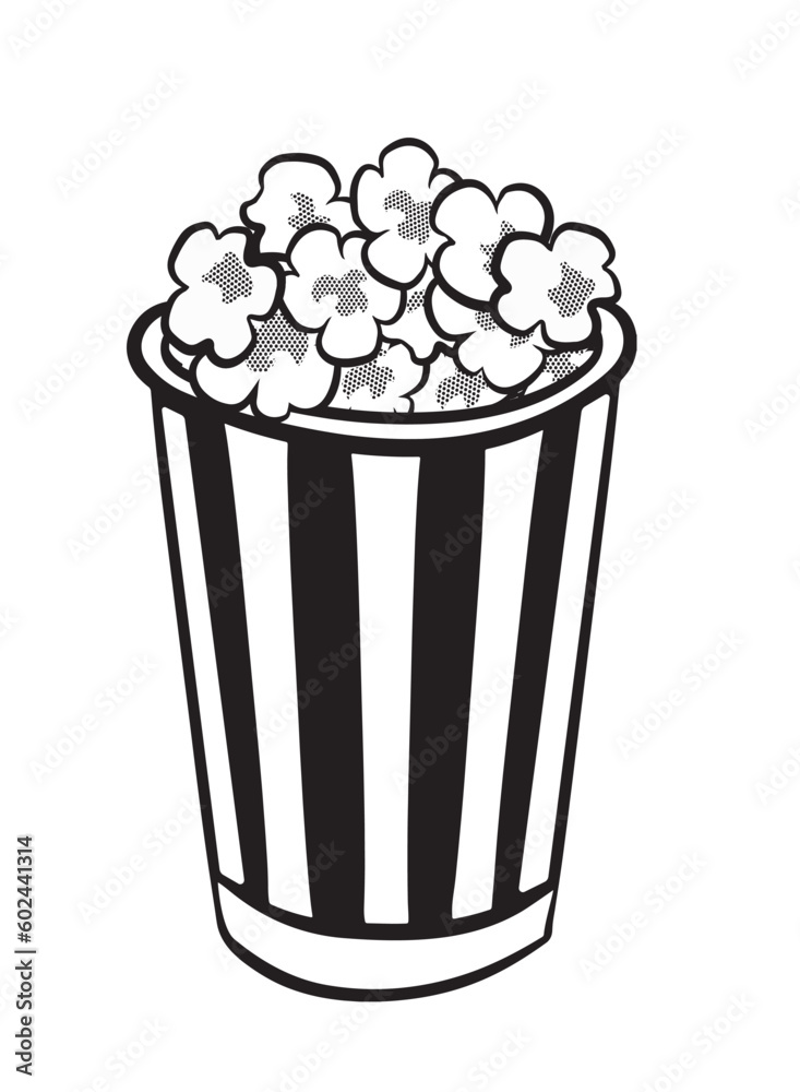 Black and white popcorn cup illustration. vector isolated on transparent background. Stock Vector Adobe Stock