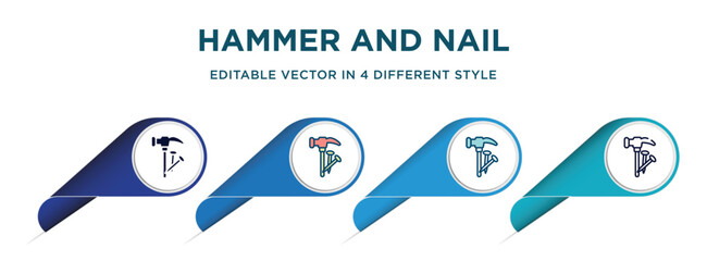 Poster - hammer and nail icon in 4 different styles such as filled, color, glyph, colorful, lineal color. set of   vector for web, mobile, ui