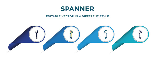 Poster - spanner icon in 4 different styles such as filled, color, glyph, colorful, lineal color. set of   vector for web, mobile, ui
