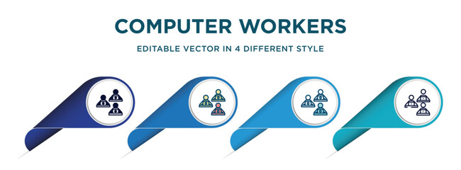 Canvas Print - computer workers team icon in 4 different styles such as filled, color, glyph, colorful, lineal color. set of vector for web, mobile, ui