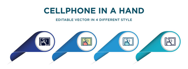 Poster - cellphone in a hand icon in 4 different styles such as filled, color, glyph, colorful, lineal color. set of   vector for web, mobile, ui