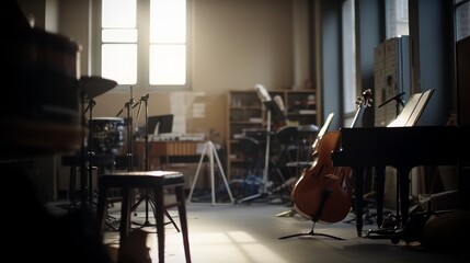 Poster - Music room A space designated for practicing and playing. AI generated