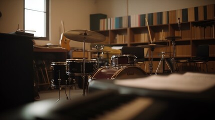 Poster - Music room A space designated for practicing and playing. AI generated