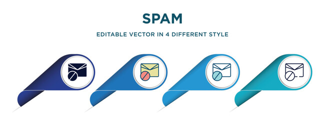 Poster - spam icon in 4 different styles such as filled, color, glyph, colorful, lineal color. set of vector for web, mobile, ui