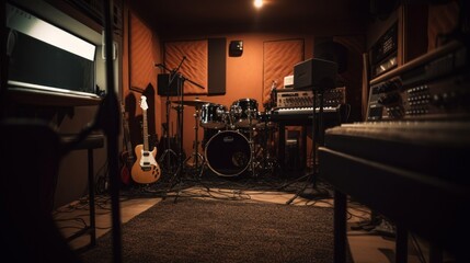 Poster - Recording studio A soundproofed room equipped. AI generated
