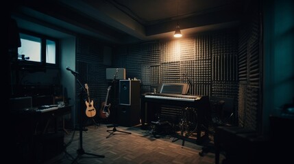 Poster - Recording studio A soundproofed room equipped. AI generated