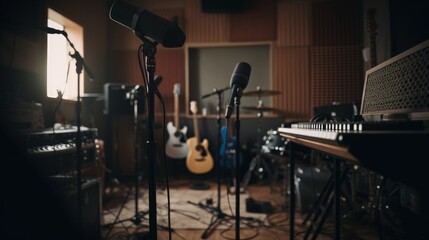 Poster - Recording studio A soundproofed room equipped. AI generated