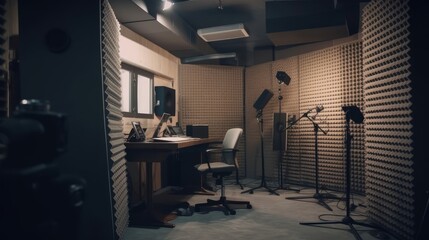 Poster - Recording studio A soundproofed room equipped. AI generated