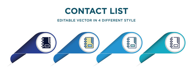Poster - contact list icon in 4 different styles such as filled, color, glyph, colorful, lineal color. set of vector for web, mobile, ui