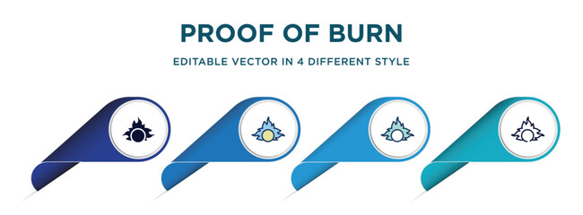Poster - proof of burn icon in 4 different styles such as filled, color, glyph, colorful, lineal color. set of vector for web, mobile, ui