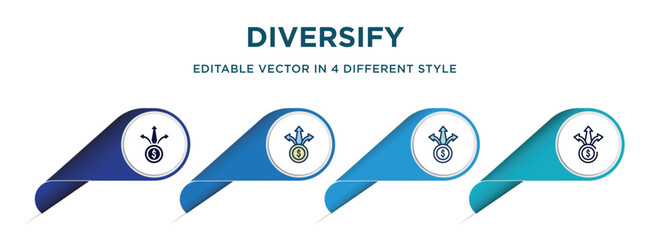 Poster - diversify icon in 4 different styles such as filled, color, glyph, colorful, lineal color. set of vector for web, mobile, ui