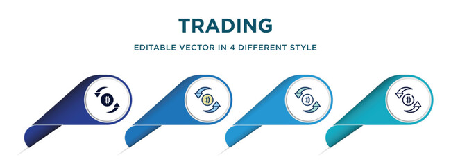 Poster - trading icon in 4 different styles such as filled, color, glyph, colorful, lineal color. set of vector for web, mobile, ui
