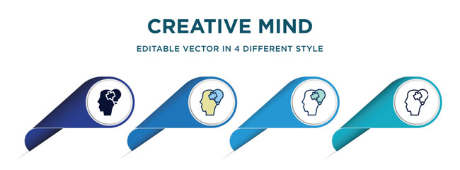Poster - creative mind icon in 4 different styles such as filled, color, glyph, colorful, lineal color. set of vector for web, mobile, ui