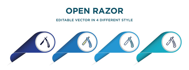 Poster - open razor icon in 4 different styles such as filled, color, glyph, colorful, lineal color. set of vector for web, mobile, ui