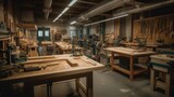 Fototapeta Londyn - Workshop A space designated for woodworking metalwor. AI generated