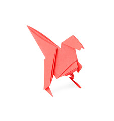 Sticker - Origami art. Handmade red paper dinosaur on white background