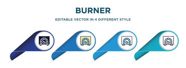 Aufkleber - burner icon in 4 different styles such as filled, color, glyph, colorful, lineal color. set of vector for web, mobile, ui