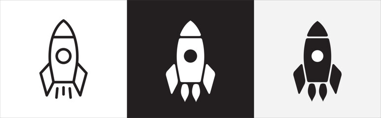 rocket icon set. business start up symbol. rocket launching sign. vector in flat and outline design 