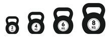 Kettlebell weights icons set, Fitness Kettlebell weight vector with different weights vector icons