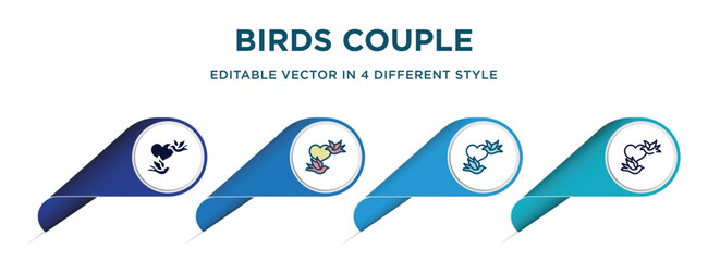 Poster - birds couple icon in 4 different styles such as filled, color, glyph, colorful, lineal color. set of vector for web, mobile, ui
